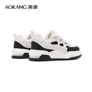 奥康（Aokang）女鞋 2024春季黑白熊猫厚底增高时尚休闲板鞋女 黑白 单层 35