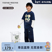 Teenie Weenie Kids小熊童装24早春男女童简约印花假两件T恤 藏青色 140cm