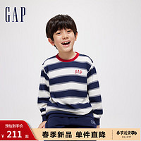 Gap男童春季2024LOGO撞色条纹圆领卫衣儿童装891594套头上衣 蓝白撞色 160cm(XL)亚洲尺码