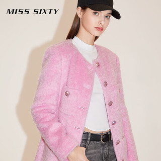 MISS SIXTY2024春季呢料外套女圆领垫肩轻奢温柔气质粉高级感 粉红 XS