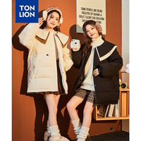 唐狮 TONLION女双层娃娃领中长款羽绒服 黑色 S