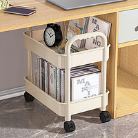 霓峰 桌下落地书架可移动收纳小推车置物架宝宝简易带轮桌面办公桌书柜 两层白中号