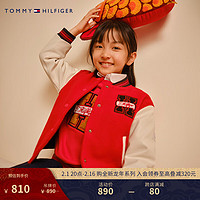 TOMMY HILFIGER【龙年系列】 24早春童装女学院拼色刺绣圆领卫衣TH2412090 红色104 6/120cm