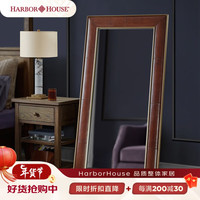 Harbor House 美式皮制落地镜子全身镜卧室家用穿衣试衣镜McManus 棕黄色/黄铜边-115348 长162X宽82X高3cm