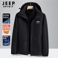 Jeep冲锋夹克男三合一户外防风防水登山服防寒保暖可拆卸外套男 3107 黑色 3XL/185