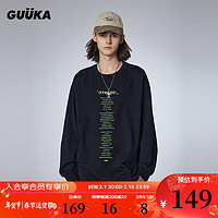 GUUKA潮牌个性字母印花长袖T恤男春季 简约高级上衣宽松易穿搭 黑色 S