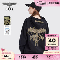 BOY LONDON连帽卫衣男女同款黑金老鹰LOGO套头衫 N04001 黑色 XS