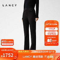 朗姿/LANCY冬季高腰女士长裤子经典通勤微喇西装裤 夜幕黑色 XXXL