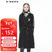 S.DEER秋季连帽收腰背心风衣女S19181822 黑色/91 M/165