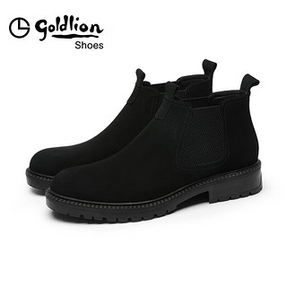 金利来（goldlion）男鞋都市时尚个性切尔西靴加绒保暖耐磨男靴51514026701A黑色41