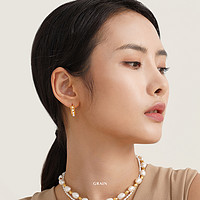 MGS 曼古银 麦穗珍珠耳环925银镀18K金高级设计感气质独特耳饰耳圈