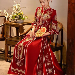 恒源祥丝绒秀禾服新娘2024中式婚纱礼服结婚敬酒服秀和服小个子 缎面款 4XL