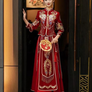 恒源祥丝绒秀禾服新娘2024中式婚纱礼服结婚敬酒服秀和服小个子 缎面款 4XL