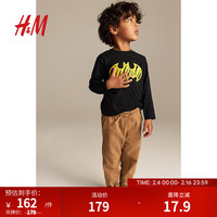 H&M童装男童T恤2件装棉质卡通印花直筒长袖1171881 黑色/蝙蝠侠 130/64