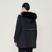 【经典搭配】玛丝菲尔秋季黑色连帽毛领时尚百搭棉服派克服女