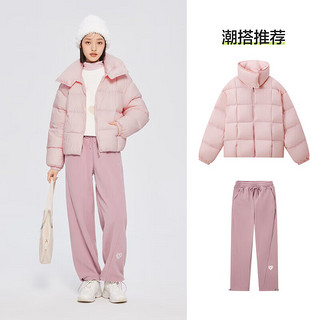 Semir 森马 羽绒服女立领纯色宽松女装2022冬季三防薄上衣简约风109722113014粉红L