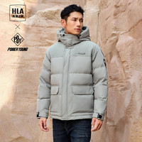 海澜之家（HLA）羽绒服男23白鸭绒保暖舒适连帽外套男冬季 中灰镶拼36 165/84A/S