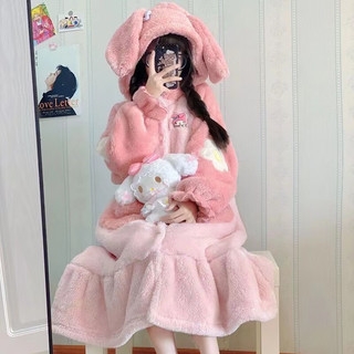 Sanrio 三丽鸥 女冬季家居服珊瑚绒睡衣套装美乐蒂套装（睡袍+裤子）