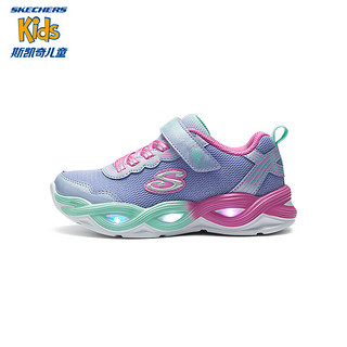 斯凯奇（Skechers）时尚网面魔术贴休闲运动闪灯鞋子女童303717L 银色/多彩色/SMLT 27.5码