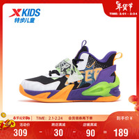 XTEP 特步 儿童童鞋男童中大童街潮撞色魔术贴篮球鞋 黑/紫外光 36码