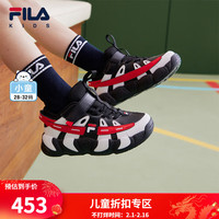 FILA斐乐儿童童鞋2024春季小童男女童经典篮球鞋魔术贴运动鞋 黑-BK 29码 内长18.0cm