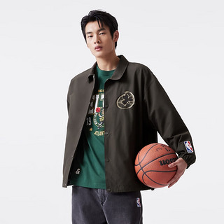 杰克·琼斯（JACK&JONES）衣服男装春秋外套男NBA联名翻领宽松休闲夹克刺绣帅气上衣高档 E06黑橄榄 常规 E06黑橄榄 180/100A/L