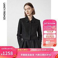 朗姿复古修身小香风肌理感气质上衣女2024年春季高级感短外套 黑色 M