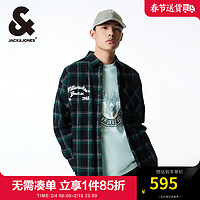 杰克·琼斯（JACK&JONES）春新NBA联名雄鹿队字母刺绣翻领衬衣纽扣外套长袖衬衫男装款 黑色E40 常规 170/92A/S