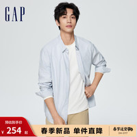 Gap男装春季2024基础款休闲宽松翻领长袖衬衫891052上衣 蓝白条纹 170/92A(M)亚洲尺码