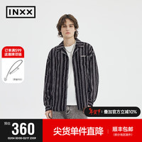 英克斯(inxx)APYD 潮流时尚翻领条纹衬衫长袖衬衣APE1040154 黑色 XL
