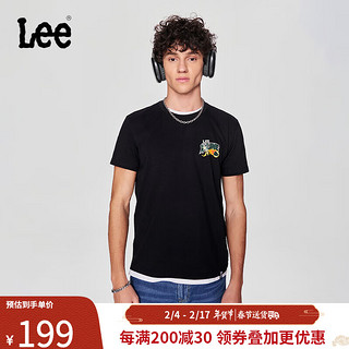 Lee 24早春标准版篮球元素印花男圆领短袖T恤休闲潮流 黑色 S