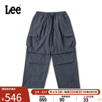 李 Lee24早春新品宽松工装风抽绳松紧腰灰色女休闲裤潮LWB008214202 灰色 M