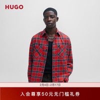 HUGO【大丸家力丸同款】男士2024早春格纹弹力棉质宽大版型衬衫 693-红色 EU:XL