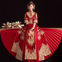 枝己(ZEIMSSMM)秀禾服新娘2023装夫妻款结婚礼服中式婚纱古装旗袍敬酒服 520长袖 4XL