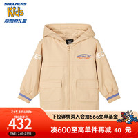 Skechers斯凯奇童装时尚梭织男童连帽运动外套春秋款防风保暖上衣L124B055 浅褐色/00PC 100cm