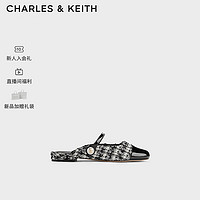 CHARLES&KEITH24春法式一字带平底穆勒拖鞋CK1-70900458-1 BLACK TEXTURED黑色纹理 35