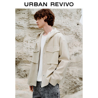 URBAN REVIVO UR2024春季男装休闲撞色明线连帽抽绳双口袋外套UML140013 灰绿 S