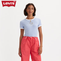 Levi's李维斯24春季新款女士短袖T恤柔软舒适气质减龄时尚小清新 奶蓝色 A3519-0016