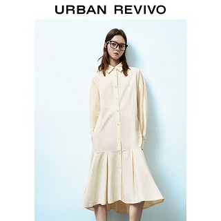 URBAN REVIVO UR2024春季女装时尚气质中长款翻领衬衫连衣裙UWU740003 象牙白 S