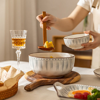 摩登主妇日式大汤碗家用高颜值轻奢陶瓷汤盆个人大碗泡面条碗 【2个装】6英寸汤碗-蓝线