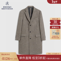 布克兄弟(BrooksBrothers)男士时尚千鸟格纹三粒扣前襟中长款毛呢大衣 B245-棕色 XL