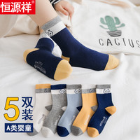 恒源祥5双装纯棉儿童袜子男童春夏季小男孩透气吸汗全棉女童中筒袜 小眼睛【已售10万+】 XL(适合10-12岁,脚长18-20CM)