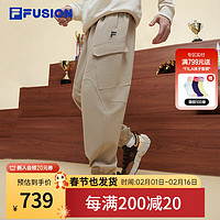 FILA FUSION斐乐潮牌男装针织长裤男2024春季时尚宽松收口休闲裤 板栗咖-DK 165/76A/S