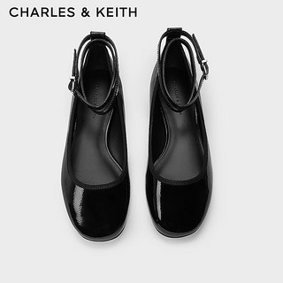 CHARLES&KEITH24春季纯色平底腕带芭蕾舞鞋单鞋子女鞋女士CK1-70381032 Black Patent黑色 37