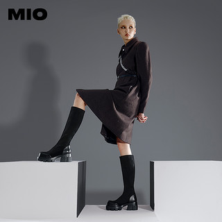 MIO米奥圆头套筒弹力长靴潮流个性显高厚底休闲袜靴女靴