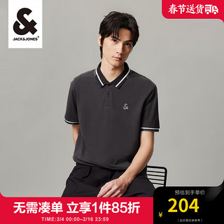 杰克·琼斯（JACK&JONES）2024年春季男士直筒休闲日常翻领短袖衣服polo衫224106017 黑砂色E44 195/112A/XXXL