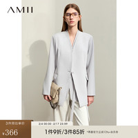 AMII2024春极简通勤风中长无领修身西装马夹配腰带套装女 穹灰（西装） 155/80A/S