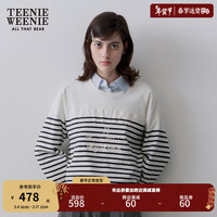 Teenie Weenie小熊女装2024春季时尚撞色条纹宽松短款T恤上衣 象牙白 160/S
