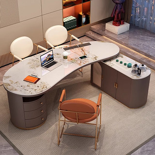 优卡吉岩板茶桌椅现代客厅办公室茶台套装WY-CZ10 2米单桌+4主人椅 2.0米茶桌+主椅*4