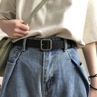 艾罗帝朗 复古细腰带女简约百搭韩国休闲时尚皮带男装饰裤带潮军训 缝边-日字扣(黑)